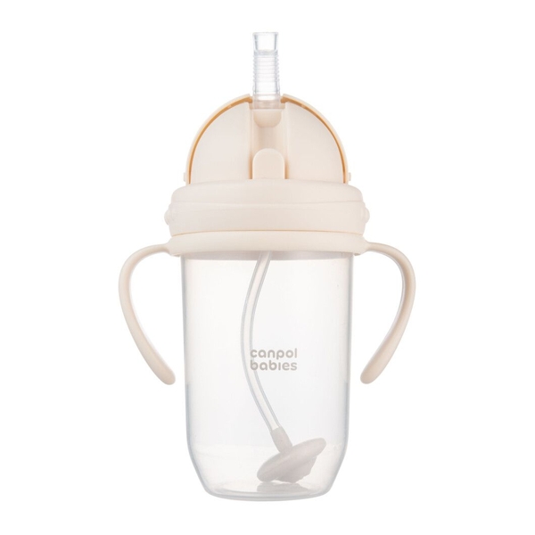 Кружка-непроливайка Canpol babies з трубочкою та обтяжувачем, 270 мл, бежевий (56/623_cre) - Pampik