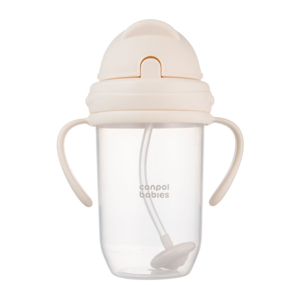 Кружка-непроливайка Canpol babies з трубочкою та обтяжувачем, 270 мл, бежевий (56/623_cre) - Pampik - 2