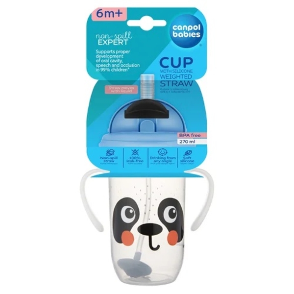 Кружка-непроливайка Canpol babies BabiesBoo Панда з трубочкою та обтяжувачем, 270 мл, білий (56/617_whi) - Pampik - 5