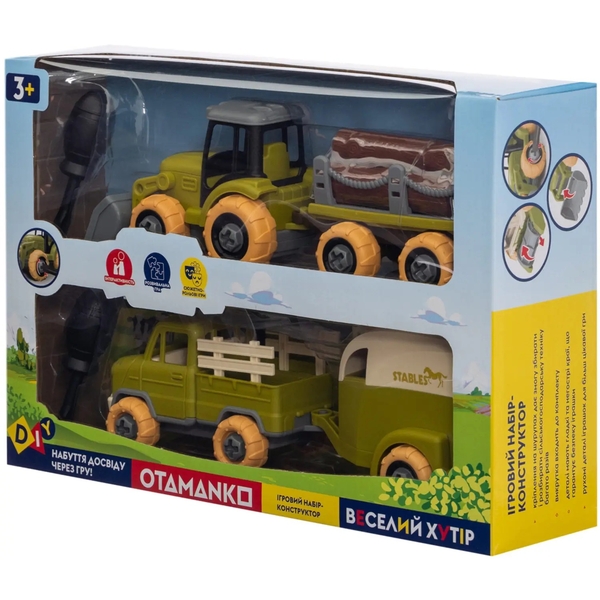 Игровой набор-конструктор OTAMANKO Веселый хутор: трактор з прицепом, грузовик с прицепом и конь (532.01.66) - Pampik - 4