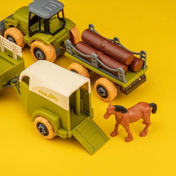Игровой набор-конструктор OTAMANKO Веселый хутор: трактор з прицепом, грузовик с прицепом и конь (532.01.66) - Pampik - 8