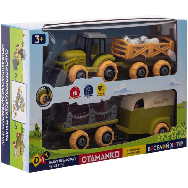 Ігровий набір-конструктор OTAMANKO Веселий хутір: трактор з двома причепами, кінь та вівці (532.01.65) - Pampik - 2