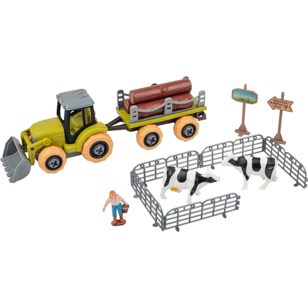 Ігровий набір-конструкторOTAMANKO Веселий хутір: трактор з причепом та фермер з коровами (532.01.56) - Pampik