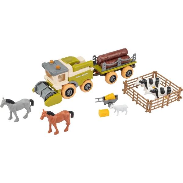 Игровой набор-конструктор OTAMANKO Веселый хутор: комбайн с прицепом, кони, коровы и овца (532.01.64) - Pampik