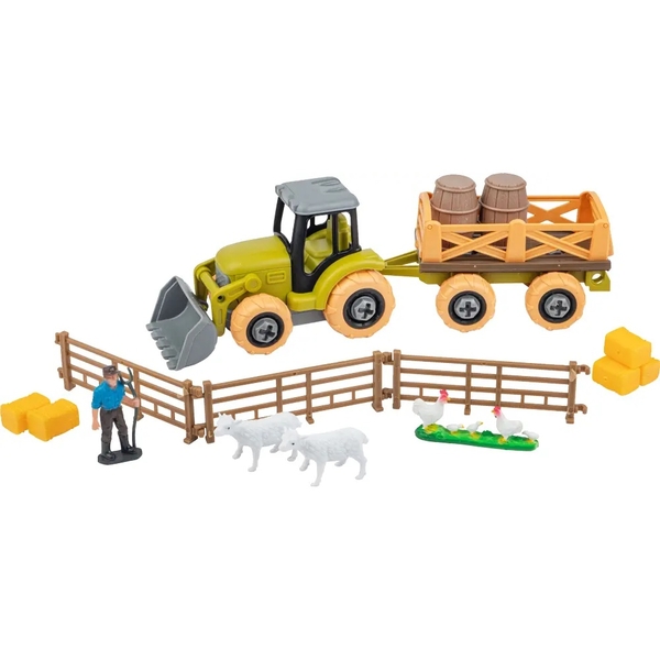 Ігровий набір-конструктор OTAMANKO Веселий хутір: трактор з причепом, фермер з вівцями та курями (532.01.57) - Pampik