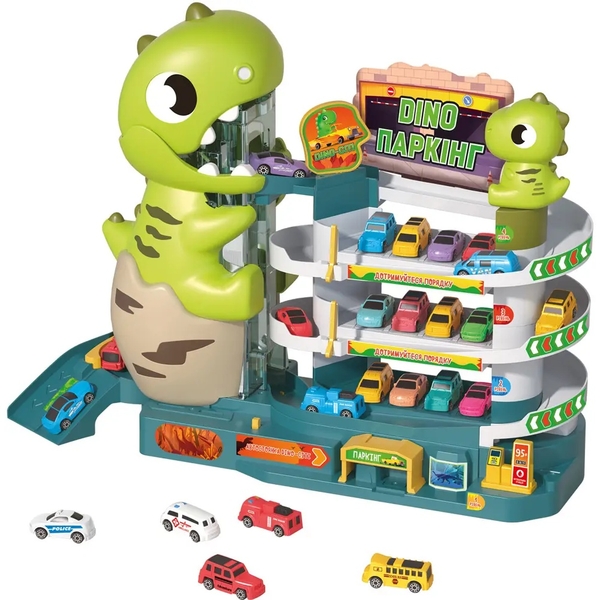 Игровой набор ZIPP Toys Dino Автотрек-паркинг, электрический, 6 машинок (532.01.26) - Pampik
