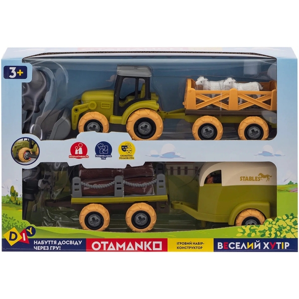 Ігровий набір-конструктор OTAMANKO Веселий хутір: трактор з двома причепами, кінь та вівці (532.01.65) - Pampik - 4