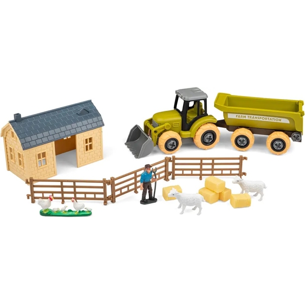 Ігровий набір-конструкторOTAMANKO Веселий хутір: трактор з причепом та ферма з вівцями та курями (532.01.60) - Pampik