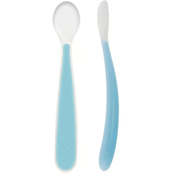 Ложка силиконовая Chicco, 6+, 2 шт., голубой (06828.21) - Pampik