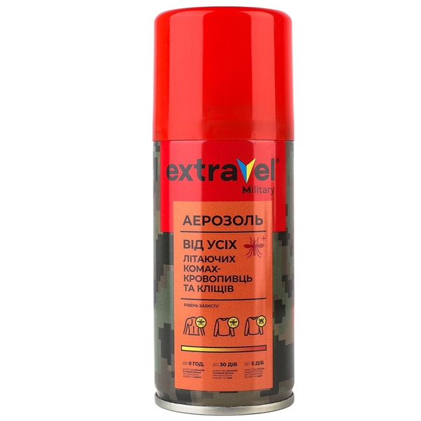 Аерозоль Extravel Military від усіх літаючих комах-кровопивць та кліщів, 125 мл - Pampik