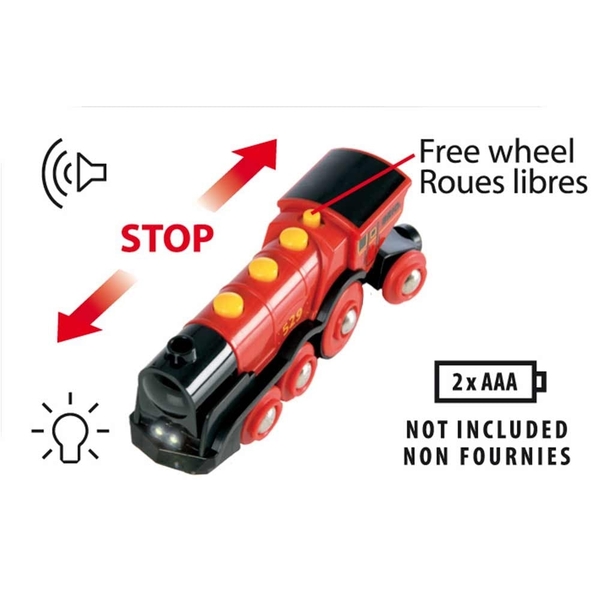 Могутній червоний локомотив для залізниці Brio на батарейках (33592) - Pampik - 4