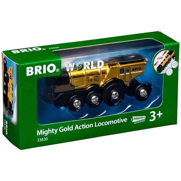 Могутній золотий локомотив для залізниці Brio на батарейках (33630) - Pampik - 4