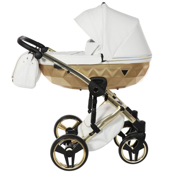Універсальна коляска 2в1 Junama Mirror Satin 06, білий/ золота рама (J-MS-06) - Pampik