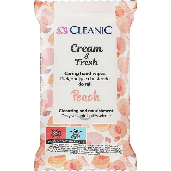Освіжаючі вологі серветки Cleanic Cream&Fresh Peach, 15 шт. - Pampik
