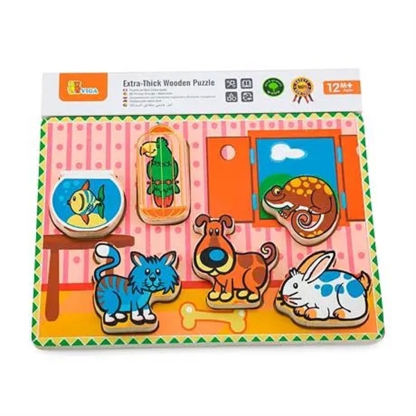 Пазл-вкладыш Viga Toys Домашние животные, 6 элементов (56440) - Pampik - 2