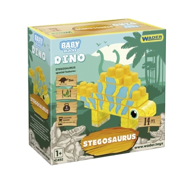 Конструктор Wader Baby Blocks Діно Стегозавр, 14 елементів (41495) - Pampik