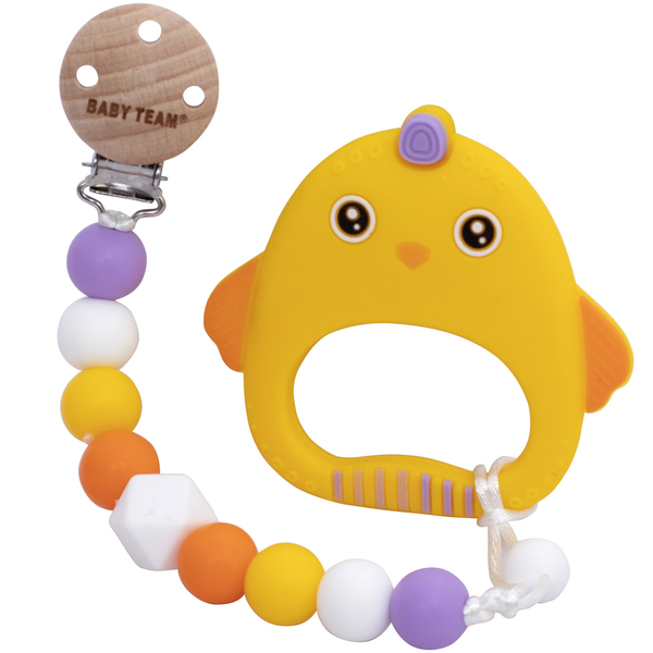 Прорезыватель силиконовый Baby Team Цыпленок с цепочкой (4055_курча) - Pampik