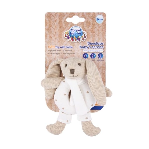 Мягкая игрушка-погремушка Canpol Babies Кролик, бежевый (80/201_pin) - Pampik - 2