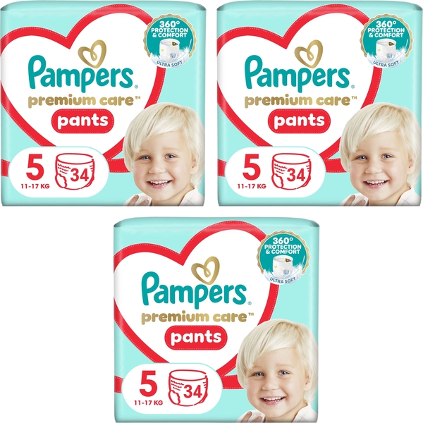 Набір підгузків-трусиків Pampers Premium Care Pants 5 (12-17 кг), 102 шт. (3 уп. по 34 шт.) - Pampik
