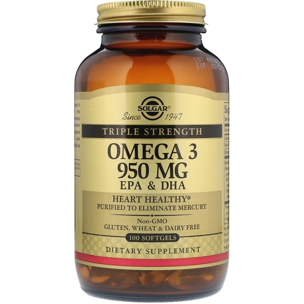 Рыбий жир Solgar Omega-3 EPA, DHA 950 мг, 100 желатиновых капсул - Pampik