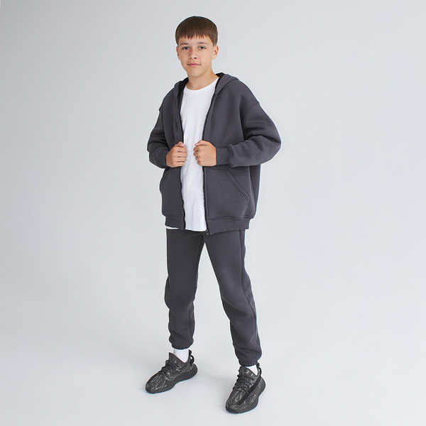 Спортивний костюм на флісі Garnamama Oversize sport zip штани зі шнурком 152 Сірий (1043656.1408683) - Pampik