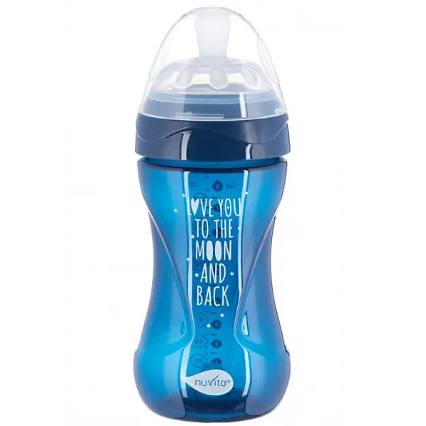 Пляшечка для годування Nuvita Mimic Cool, антиколікова, 250 мл, синій (NV6032NIGHTBLUE) - Pampik