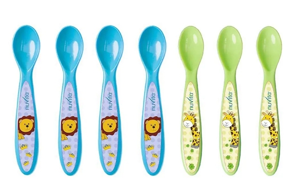 Набір ложок Nuvita, салатовий з синім, 7 шт. (NV1410Blue) - Pampik