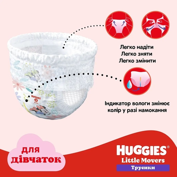 Підгузки-трусики для дівчаток Huggies Little Movers Pants 5 (12-17 кг) 96 шт. - Pampik - 12