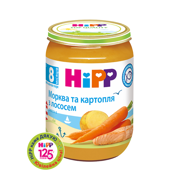 Пюре HiPP Морква і картопля з лососем, 190 г - Pampik
