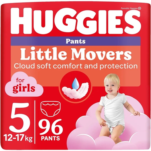 Підгузки-трусики для дівчаток Huggies Little Movers Pants 5 (12-17 кг) 96 шт. - Pampik