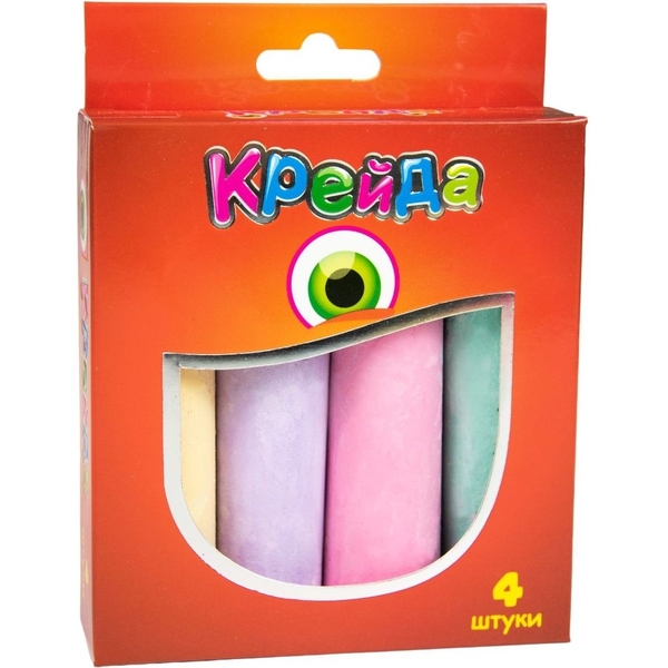 Крейда кольорова Strateg, велика, кругла, 4 шт. (50101) - Pampik