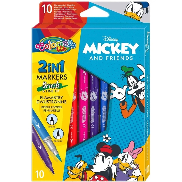 Фломастери двосторонні Colorino Mickey, 10 кольорів (89892PTR) - Pampik
