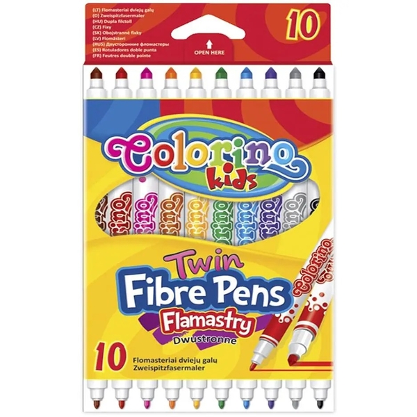 Фломастери Colorino Fibre Pens, двосторонні, 10 кольорів (13451PTR/1) - Pampik