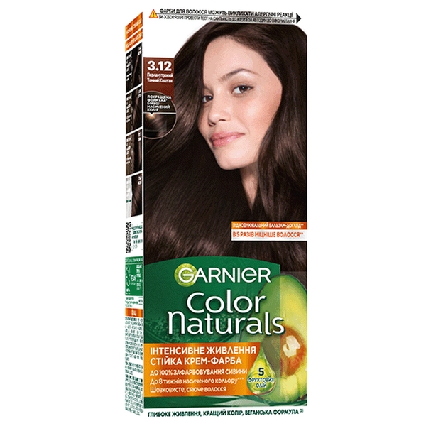 Фарба для волосся Garnier Color Naturals, відтінок 3.12 Перламутровий темний каштан, 110 мл (C6409500) - Pampik