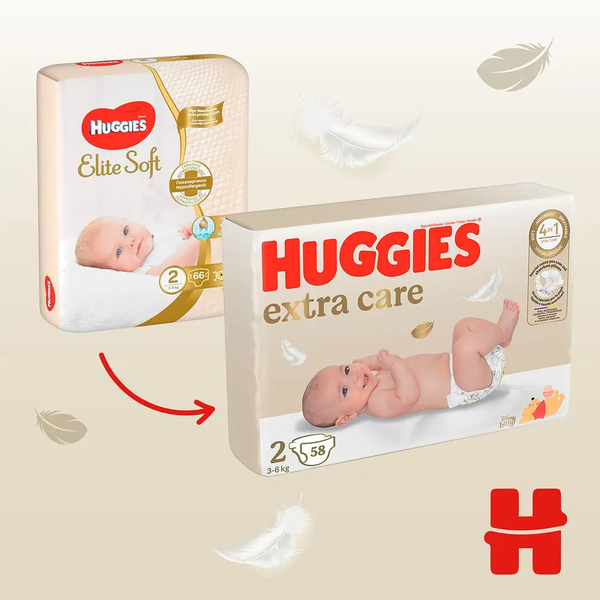 Набір підгузків на липучках Huggies Extra Care 2 (3-6 кг), 116 шт. (2 уп. по 58 шт.) - Pampik - 2