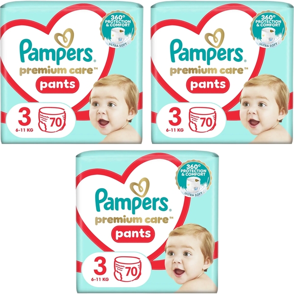 Набір підгузків-трусиків Pampers Premium Care Pants 3 (6-11 кг), 210 шт. (3 уп. по 70 шт.) - Pampik