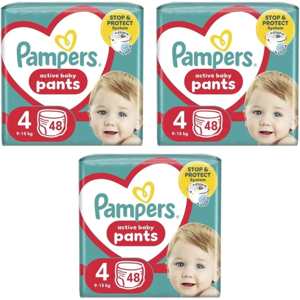 Набір підгузків-трусиків Pampers Active Baby Pants 4 (9-15 кг), 144 шт. (3 уп. по 48 шт.) - Pampik