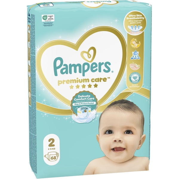 Уцінка. Набір підгузків на липучках Pampers Premium Care 2 (4-8 кг), 136 шт. (2 уп. по 68 шт.) - Pampik - 3