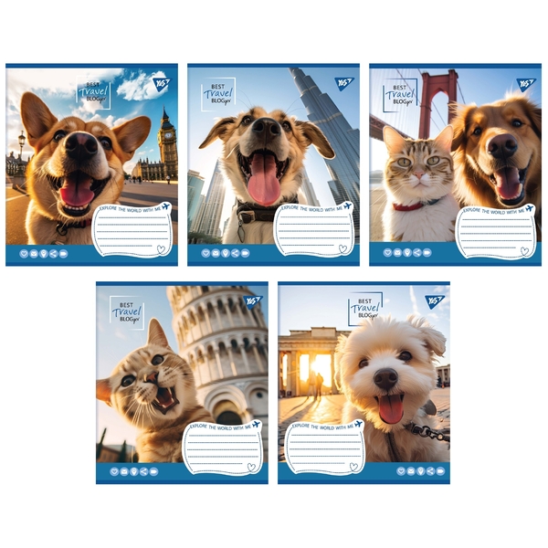 Набір зошитів Yes Best travel blogger А5, в клітинку, 36 аркушів, 15 шт. (767060) - Pampik