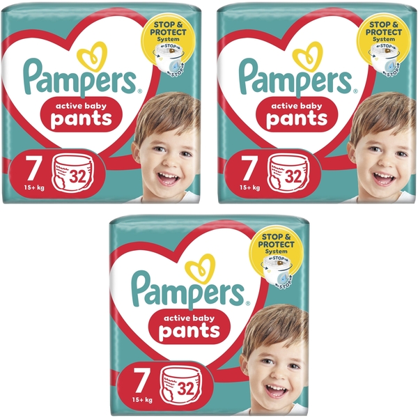 Набір підгузків-трусиків Pampers Active Baby Pants 7 (17 кг), 96 шт. (3 уп. по 32 шт.) - Pampik