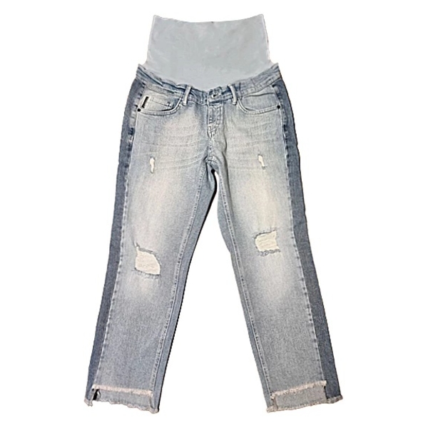 Джинси Noppies укорочені, з потертостями та трикотажною вставкою для живота, р.44, блакитний джинс (S0745/28946) - Pampik