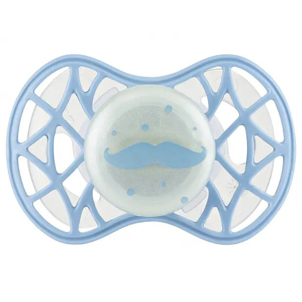 Силиконовая симметричная пустышка Nuvita Air55 Cool Усы, светится в темноте, 6-12 мес. (NV7085GDB) - Pampik