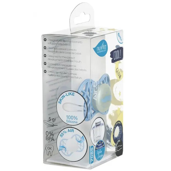 Силиконовая симметричная пустышка Nuvita Air55 Cool Усы, светится в темноте, 6-12 мес. (NV7085GDB) - Pampik - 4