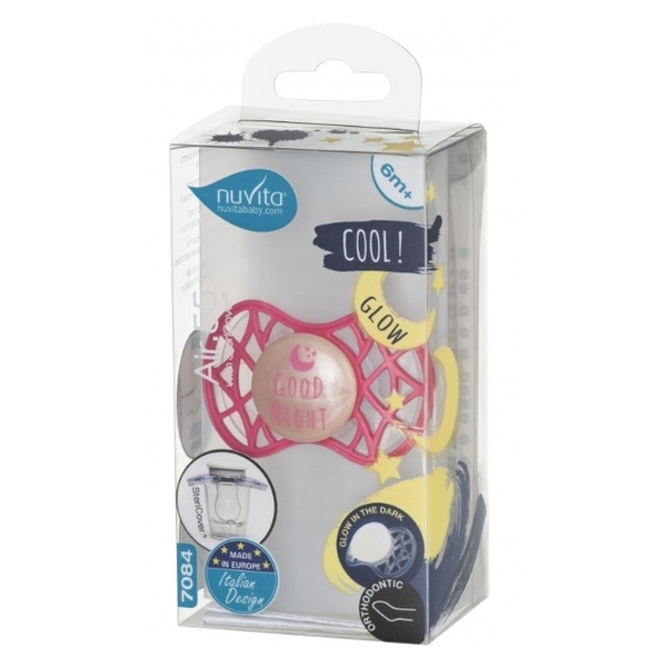 Силиконовая ортодонтическая пустышка Nuvita Air55 Cool Good Night, светится в темноте, 6-12 мес., розовый (NV7084GM) - Pampik - 3