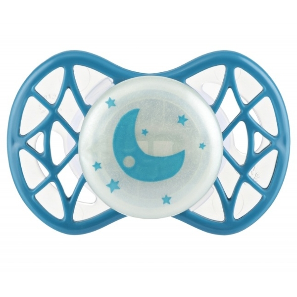 Силіконова ортодонтична пустушка Nuvita Air55 Cool Moon, світиться в темряві, 0+ міс., бірюзовий (NV7064GE) - Pampik