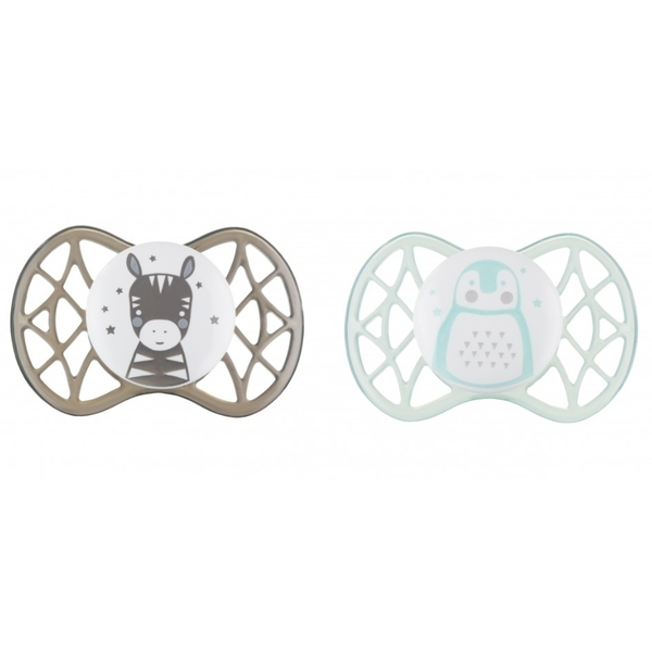 Силіконова ортодонтична пустушка Nuvita Air55 Explorer Зебра та Пінгвін, 0+ міс., 2 шт. (NV7066N) - Pampik