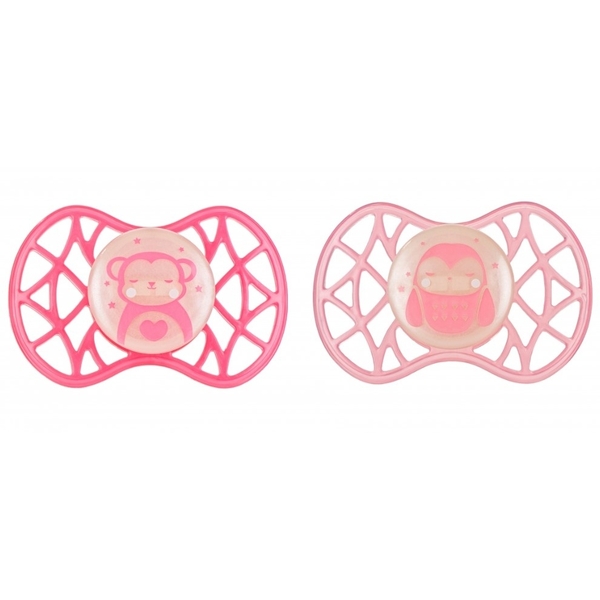 Силиконовая ортодонтическая пустышка Nuvita Air55 Explorer Обезьяна и Сова, светится в темноте, 6-12 мес., 2 шт. (NV7086GF) - Pampik