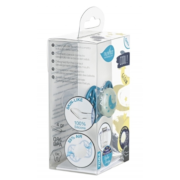 Силіконова ортодонтична пустушка Nuvita Air55 Cool Moon, світиться в темряві, 0+ міс., бірюзовий (NV7064GE) - Pampik - 4