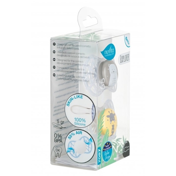 Силіконова симетрична пустушка Nuvita Air55 Explorer Ведмежа та Жираф, 6-12 міс., 2 шт. (NV7087N) - Pampik - 4