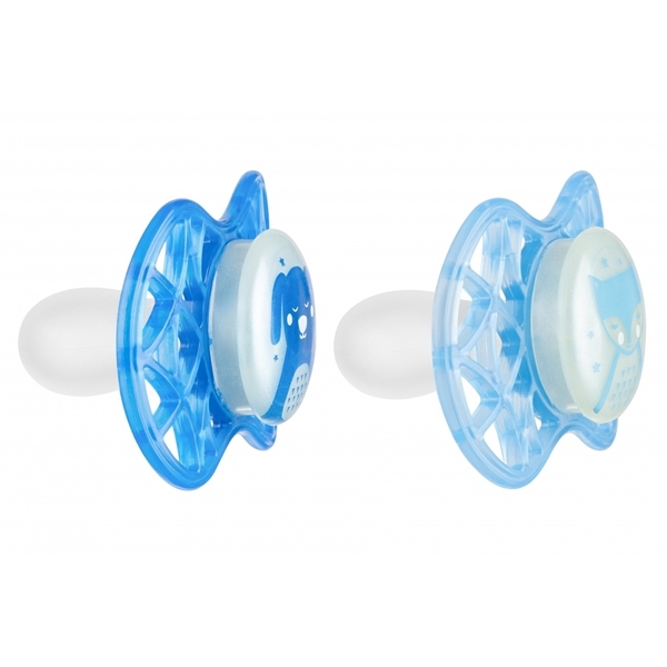 Силіконова симетрична пустушка Nuvita Air55 Explorer Собачка та Лисиця, світиться у темряві, 6-12 міс., 2 шт. (NV7087GM) - Pampik - 2